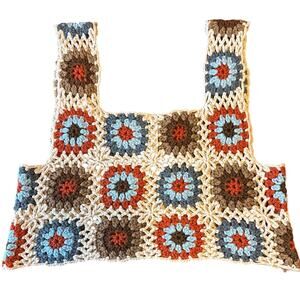 Boho Crochet Granny Square Crop Top RSQ XS Handmade Style Festival Summer